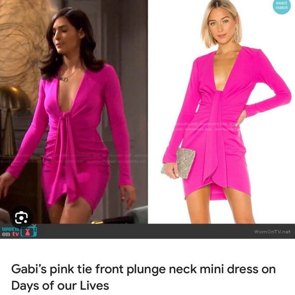 Katie May Next Round Plunge Neck Long Sleeve Mini Crepe Dress Hot Pink Medium - Picture 3 of 13